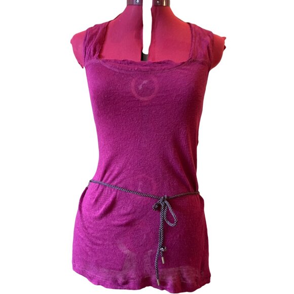 KERSH linen burgundy semi sheer tank top - camisole tunic - medium - Picture 1 of 12